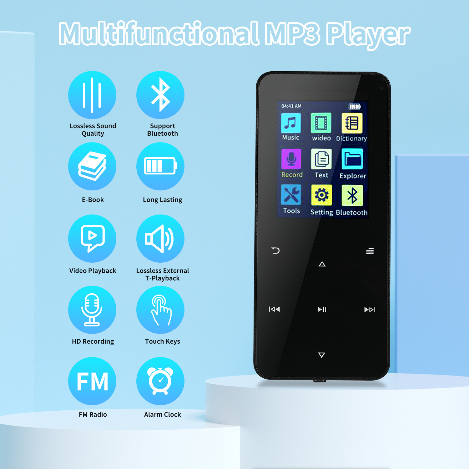 Picture of Foreign Trade Version New Metal MP3 Student Walkman Bluetooth MP4 Music Player Recording Novel External Insertable Card