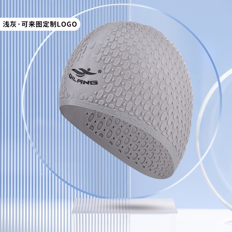 Picture of Vernon adult swimming cap silicone waterproof men's and women's water drop cap custom logo high elastic long hair ear protection large swimming cap