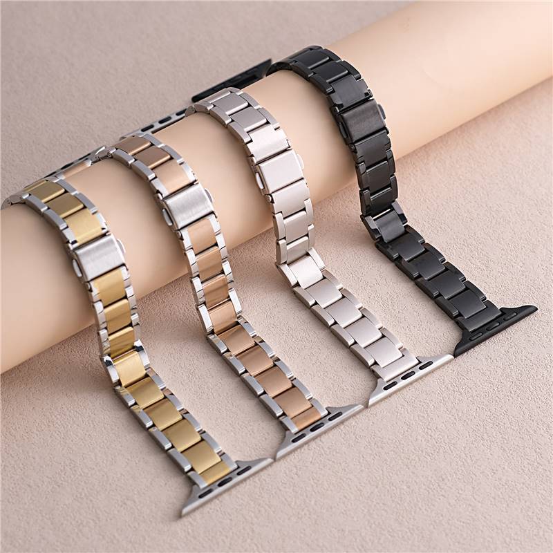 Suitable for Apple applewatch Strap Women's Three Beads Solid Stainless Steel Small Man Waist iwatch789 Strap