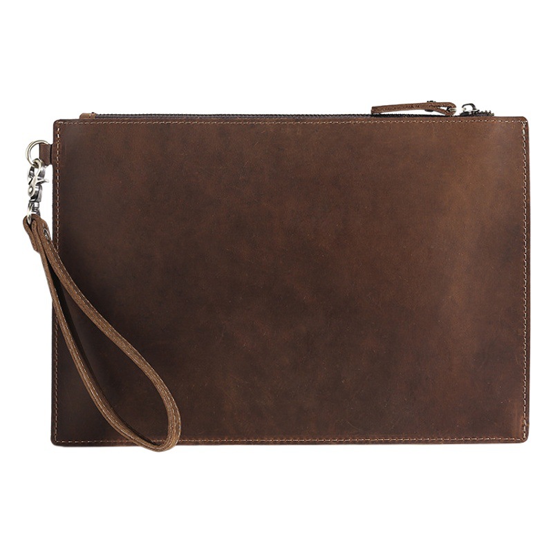 Vintage Crazy Horse Leather Envelope Bag Genuine Leather Large Capacity Clutch Bag New Fashionable Cowhide Rope Hand Bag Underarm Bag for Men