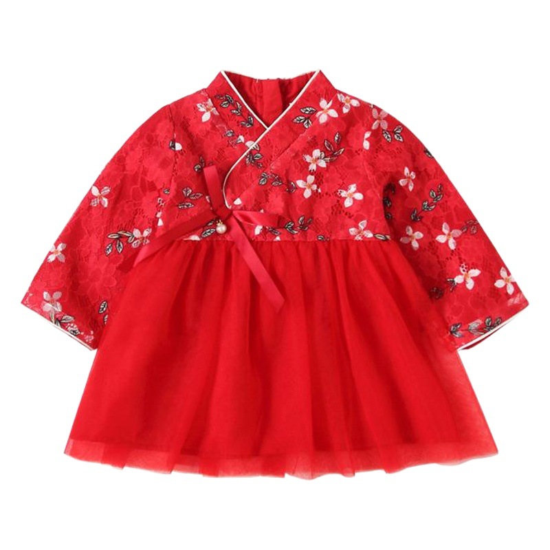 2025 autumn new baby girl cheongsam ancient costume Chinese style little girl dress puffy yarn princess dress 9252