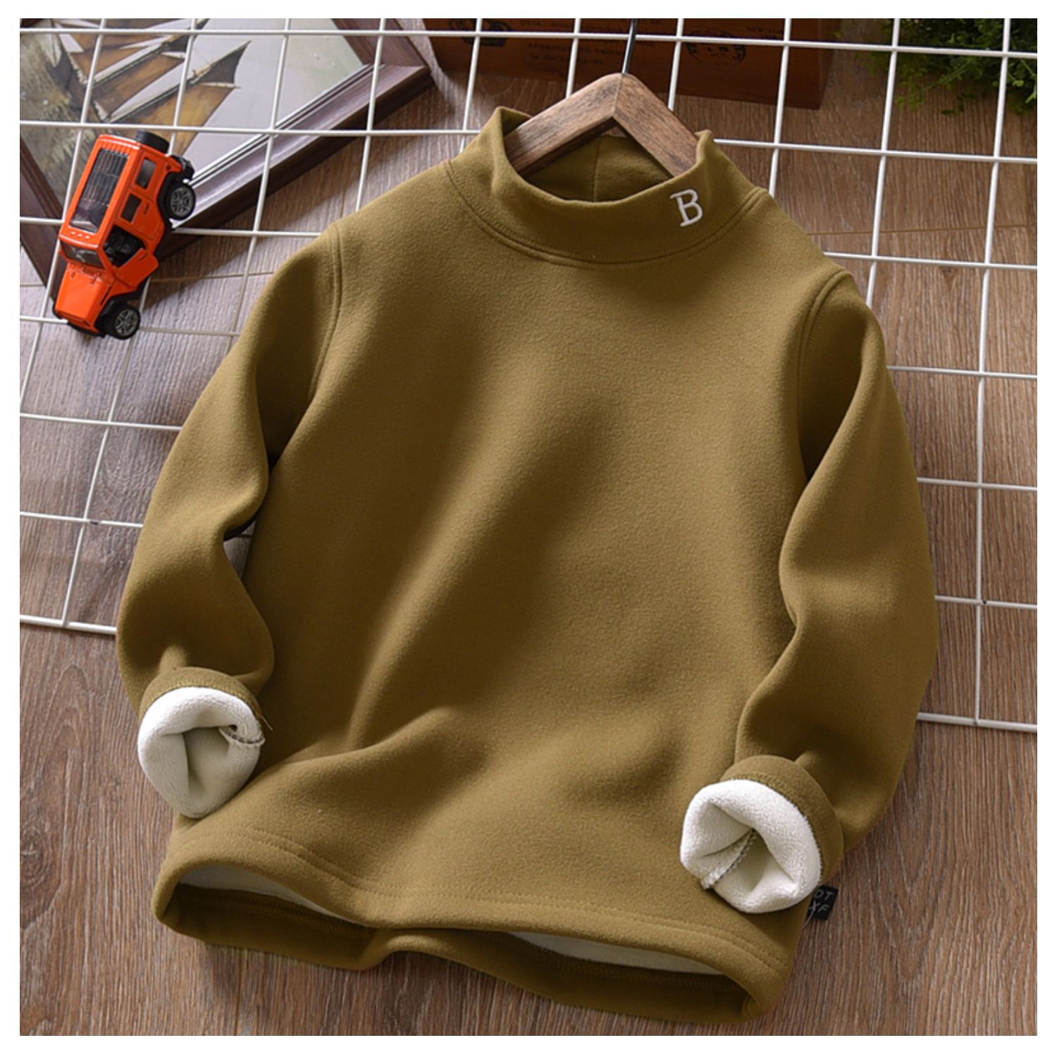 Picture of Children's Clothing Winter Boys' Bottoming Shirt Fleece-Lined and Thickeneding for Medium and Large Kidsren German Velvet Embroider Kidsren's Half Turtleneck Warm Top Trbottomy