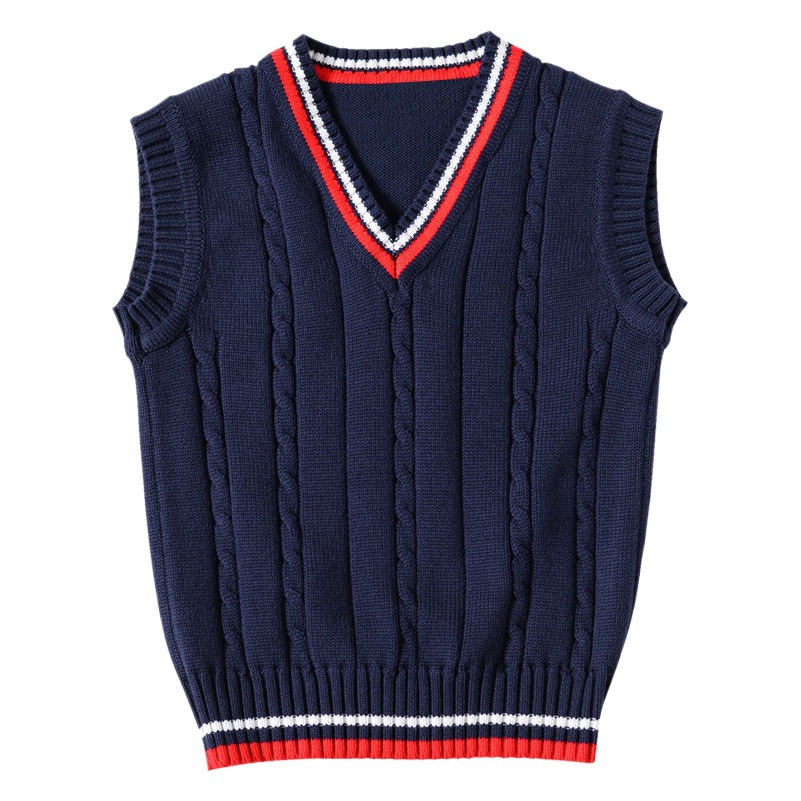Children's Sweater Vest Boys and Girls Pure Cotton Knitted Wool Vest Autumn and Winter New Style School Uniform for Big Children and Primary School Students