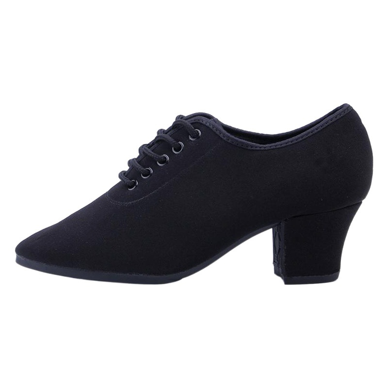 Yimei Adult Latin Dance Shoes Oxford Cloth Women's Black Square Ballet Shoes Social Dance Shoes