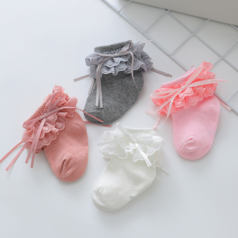 Girls Socks Spring & Fall Lace Bow Kidsren's Lace Socks Red Baby Baby Princess Socks One Month Old
