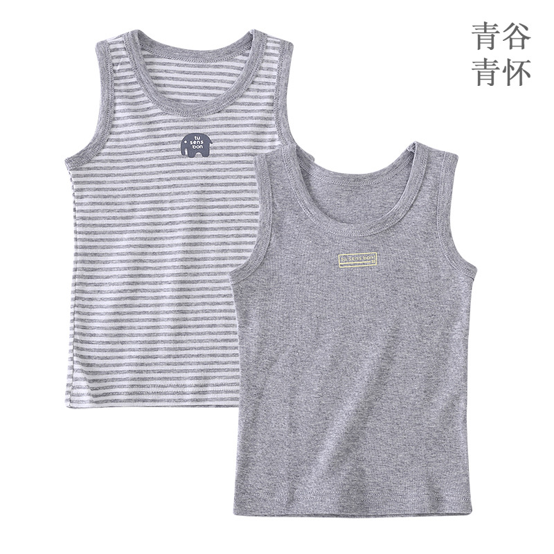 Picture of Summer Kidsren's Ribbed Vest Thin Bottoming Shirt for Small and Medium-Sized Kidsren 100 Cotton Air-Conditioned Clothing 2-Piece Wholesale