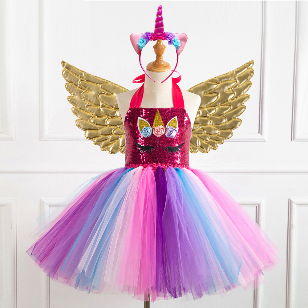 Picture of European and American Children's Clothing Sequin Mesh Handmade Girl's Dress Children's Performance Dress Princess Dress One-Corner Headwear
