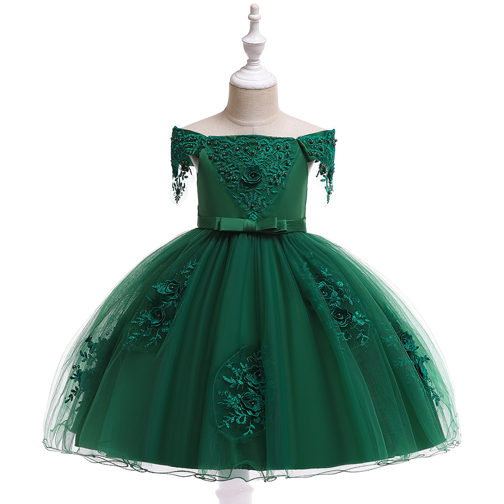 Picture of 2024 Children's Dress Skirt Strap Shoulder Mesh Embroidered Pearl Puffy Princess Dress Girls Dress Kids