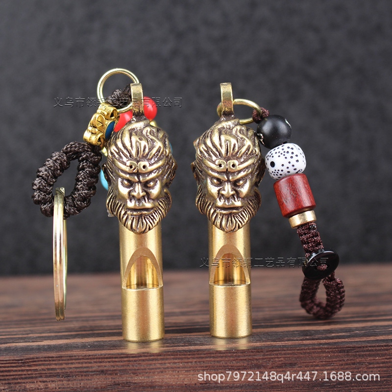 Picture of Retro Brass Faucet Whistle Brass Outdoor Referee Monkey Head Whistle Keychain Pendant Wild Survival Whistle