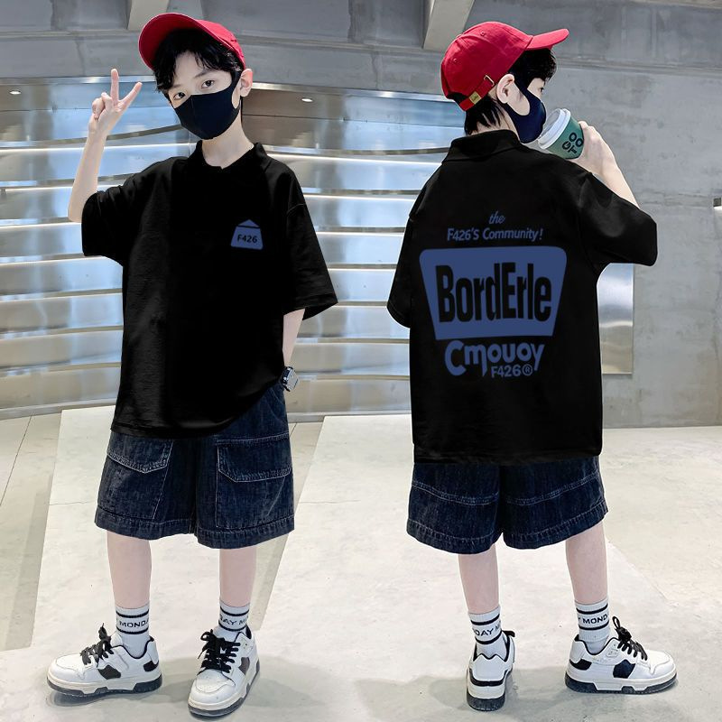 Picture of Boys Short-Sleeved Polo Collar 2023 Summer New Style Kidsren's Half-Sleeved t Handsome Boy Cartoon Street Top