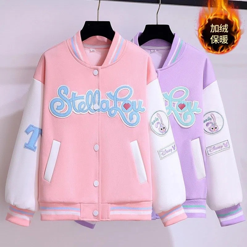 Girls' Velvet Jacket Autumn and Winter New Korean Style Kidsren's Loose Sports Autumn Clothing Medium and Large Kidsren's Style Student Baseball Uniform