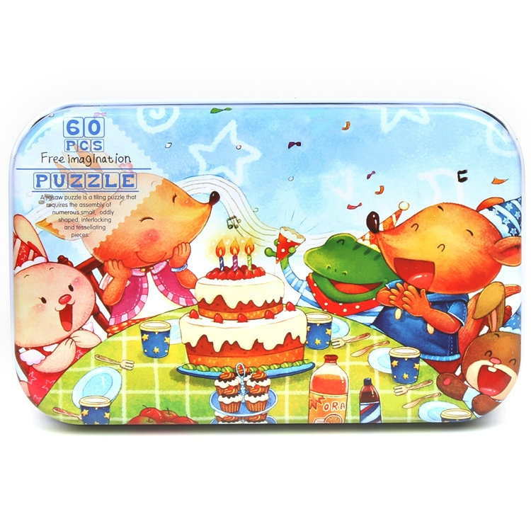 Picture of 60 pieces iron box puzzle children's educational kindergarten early education cartoon wooden puzzle toy generation