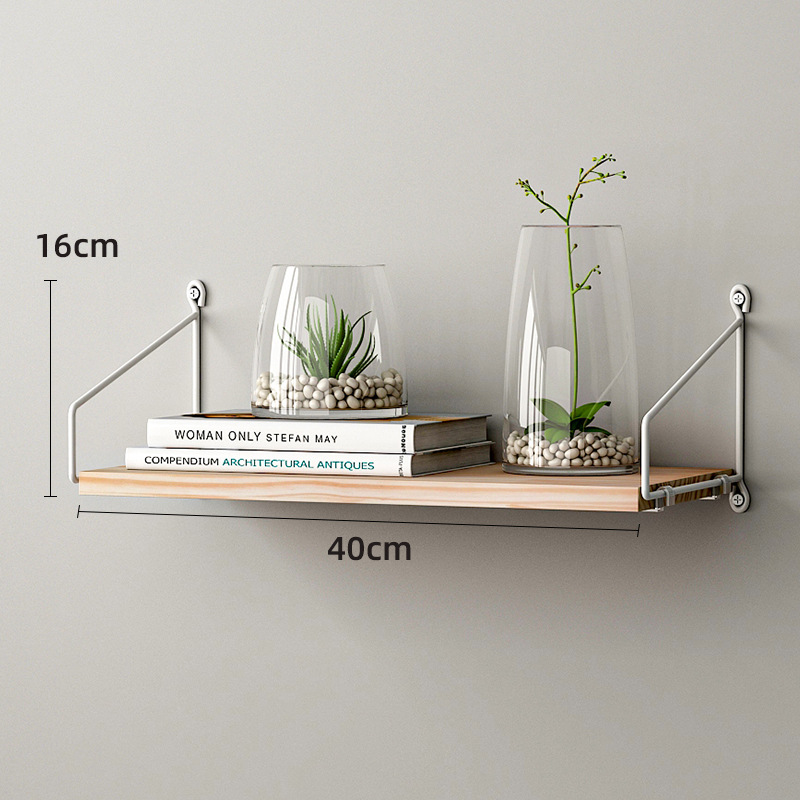 Picture of No-Drill Solid Wood Wall-Mounted Shelf, Straight Partition, Wall-Mounted Bookshelf, Bedroom Decorative Wall Storage