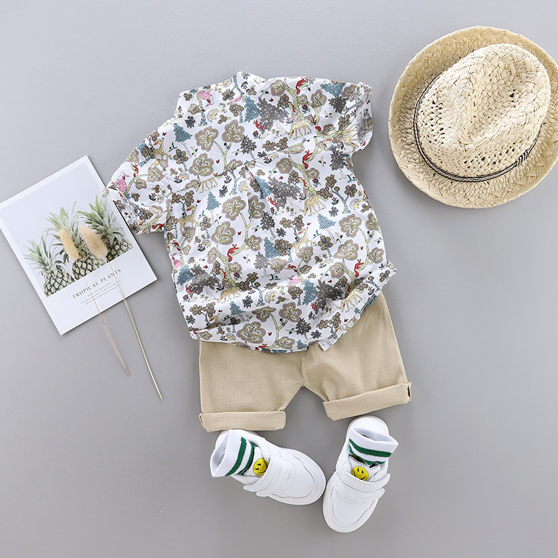 Picture of Baby boys' summer clothes 0-1-2-3 years old 12 months short sleeve suit baby children's clothing Super Western style clothes two-piece suit