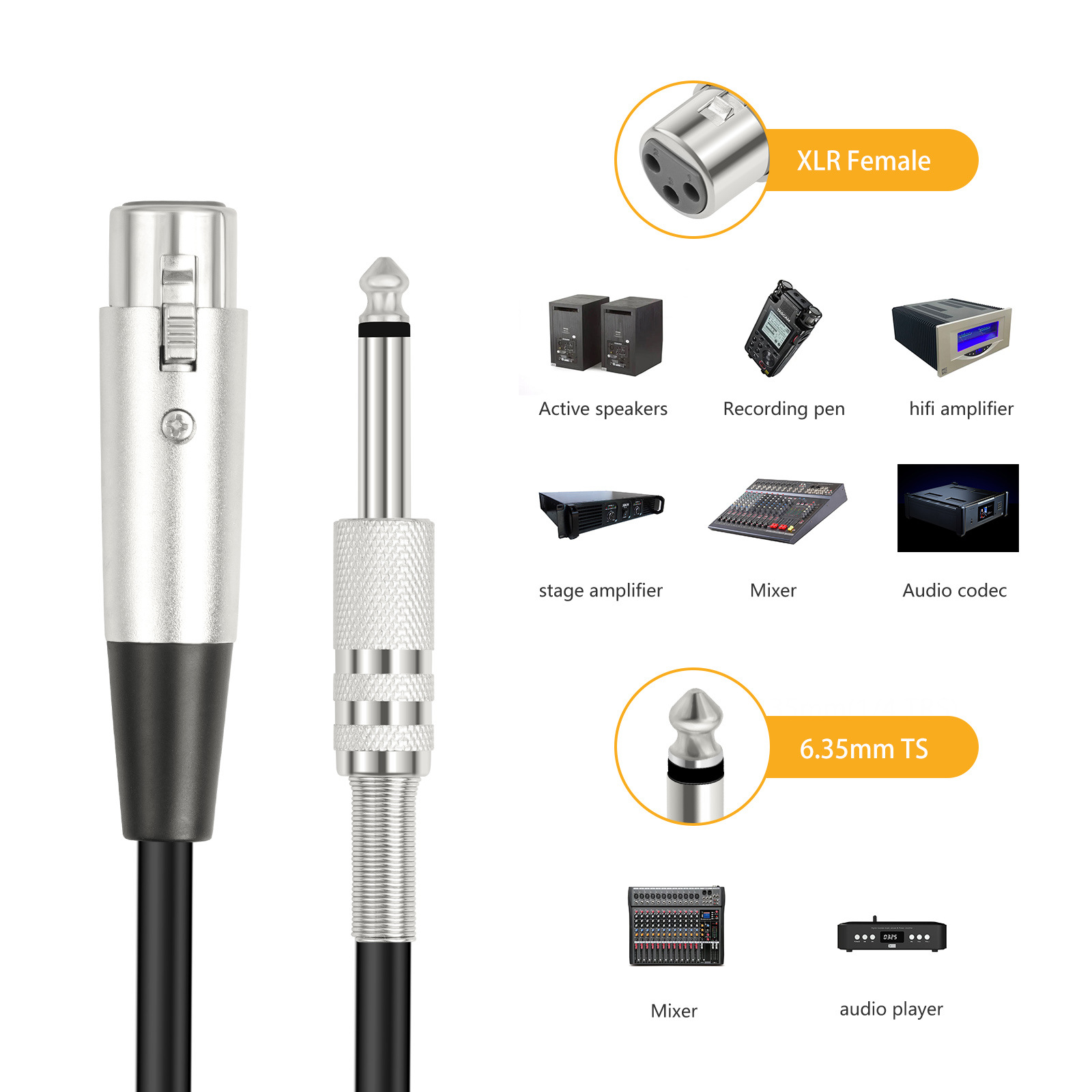 Picture of Single Channel 6.35mm Male to Three-Core Xlr Female 1/4 Ts to Xlr Female Mixer Microphone Cable