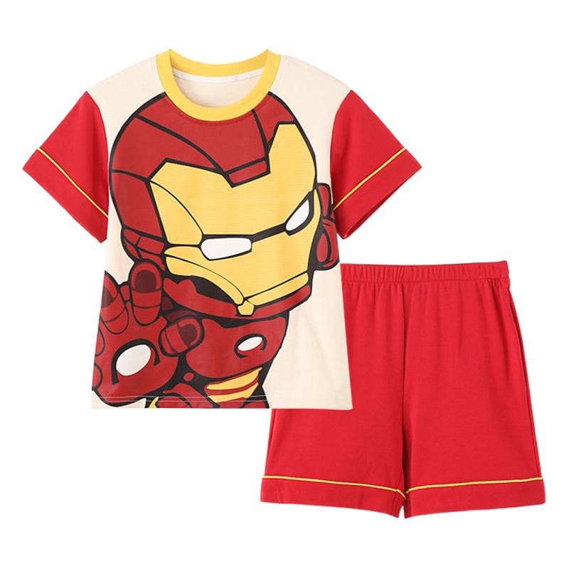 Summer children's pajamas cute cartoon boys and girls round neck short sleeve shorts loose thin medium and large children's home wear