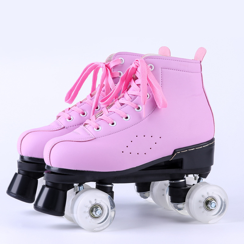 Picture of Factory wholesale four-wheel roller skates average size two-wheel pulley purple powder blue skates pattern flash wheel skates