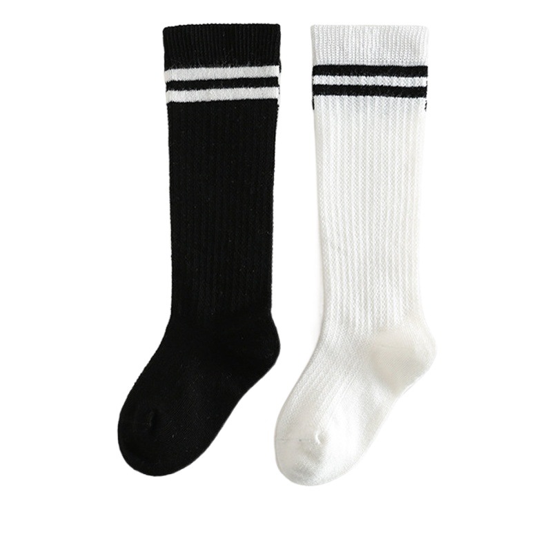 Spring and Summer New Four Seasons Long Tube Student Socks Pure Cotton Black and White College Style Children's Socks Sports Striped Baby Socks