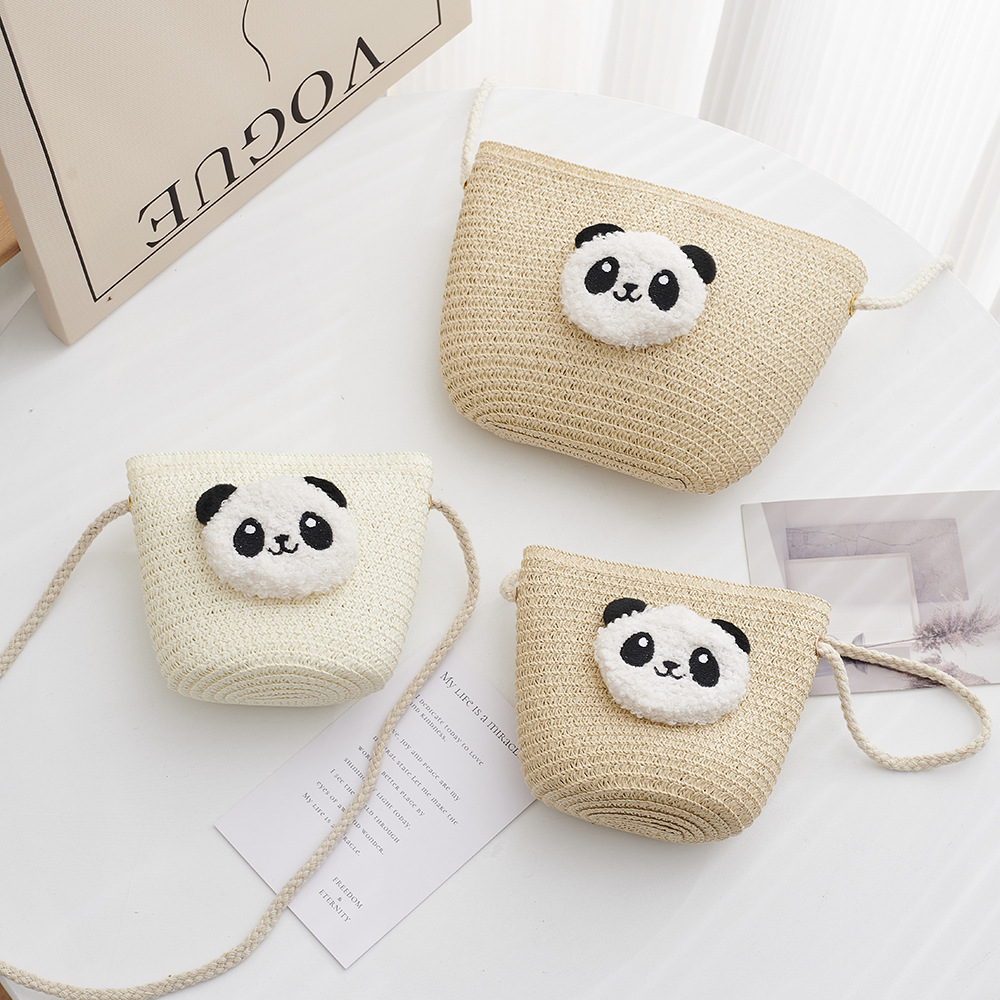 Picture of New Cartoon Kids Bag Woven Mobile Phone Bag Zipper Cute Giant Panda Travel One Shoulder Crossbody Coin Purse