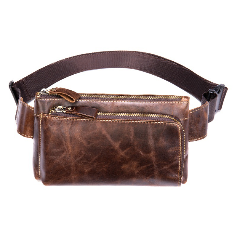 Cross-border Wholesale Men's Mobile Phone Waist Bag Men's Horizontal Large Capacity Mobile Phone Bag Casual Cow Leather Shoulder Crossbody Bag