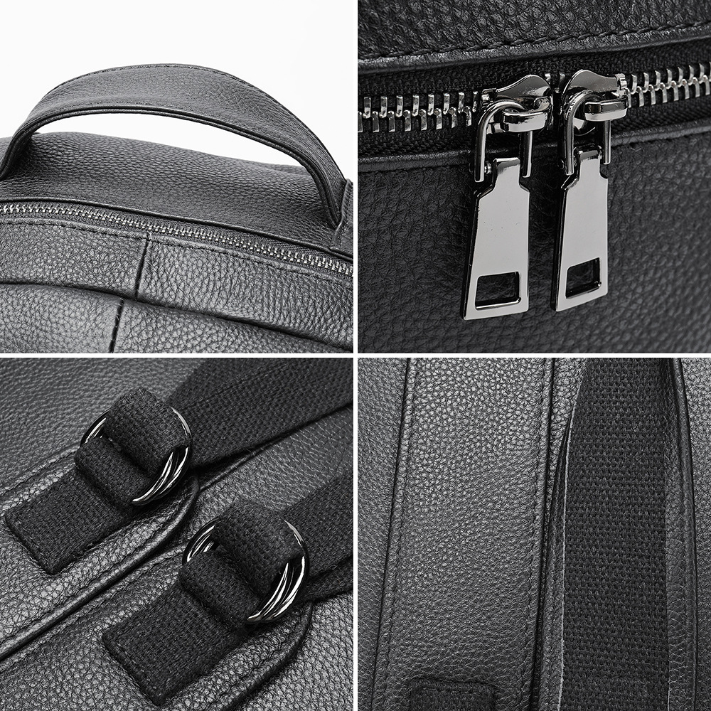 Picture of Real Cowhide New First Layer Cowhide Casual Men's Backpack Black Trendy Cool Genuine Leather Outdoor Backpack Bike Bag