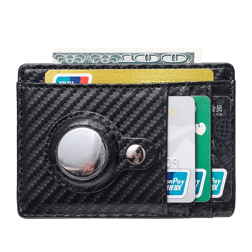 Hot selling cross-border short men's wallet carbon fiber pattern magnetic buckle card holder airtag tracker multi-function card holder