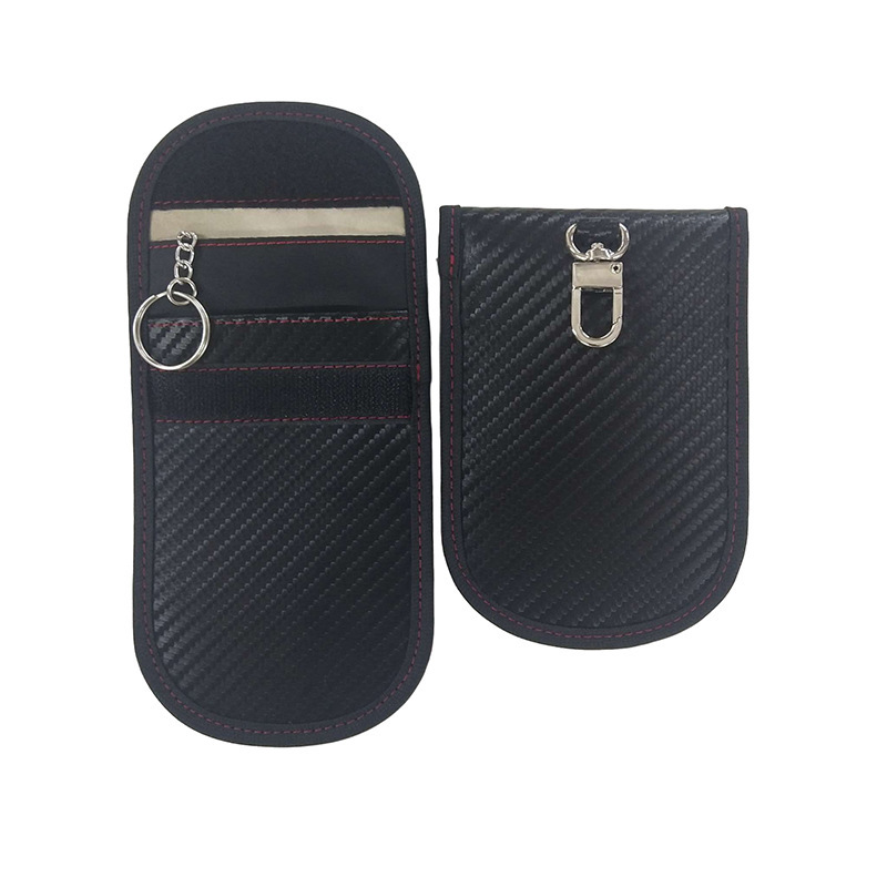 Picture of Amazon New RFID signal shielding bag car key shielding cover PU carbon fiber back buckle anti-scanning