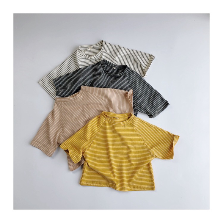 Picture of South Korea Children's Wear Summer Children's Korean-style Basic Striped T-shirt Short Sleeve Half Sleeve Thin Round Neck Middle Sleeve T for Boys and Girls