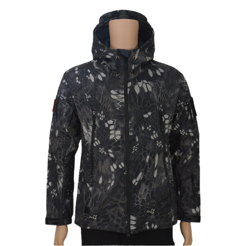 Shark skin soft shell jacket men's winter fishing clothing waterproof fleece riding mountaineering clothing breathable windproof coat autumn
