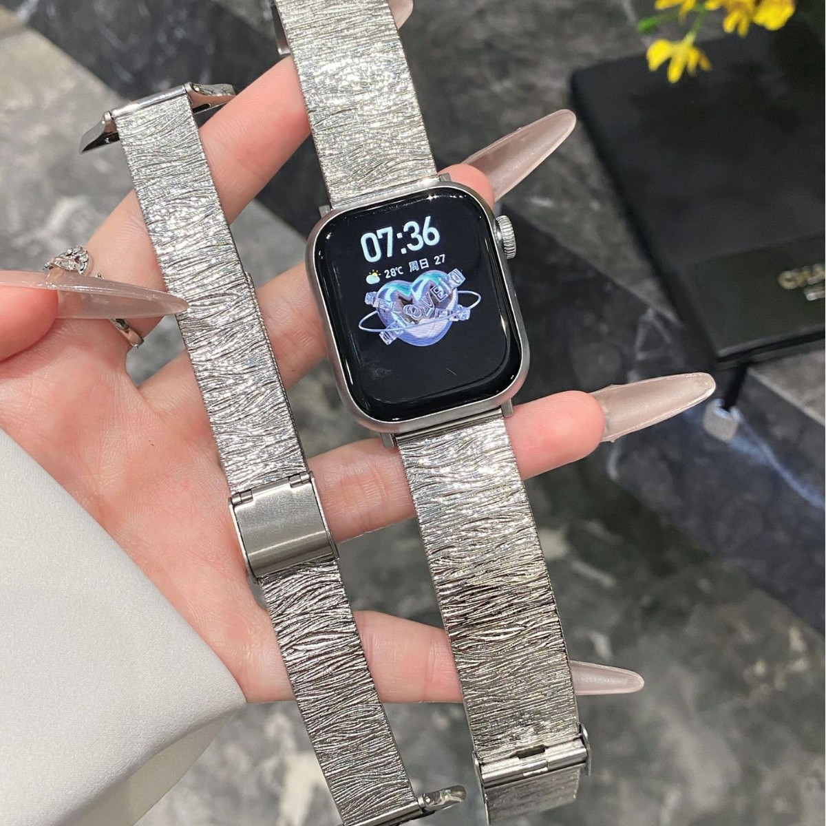 Wave grain steel band stainless steel metal strap for Apple Watch iwatch10 Generation 987654Ultra/SE