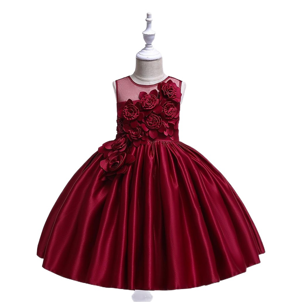 Amazon Wish Princess Dress Girls Stereo Silks and Satins Flower Wedding Dress Stage Performance Puffy Dress