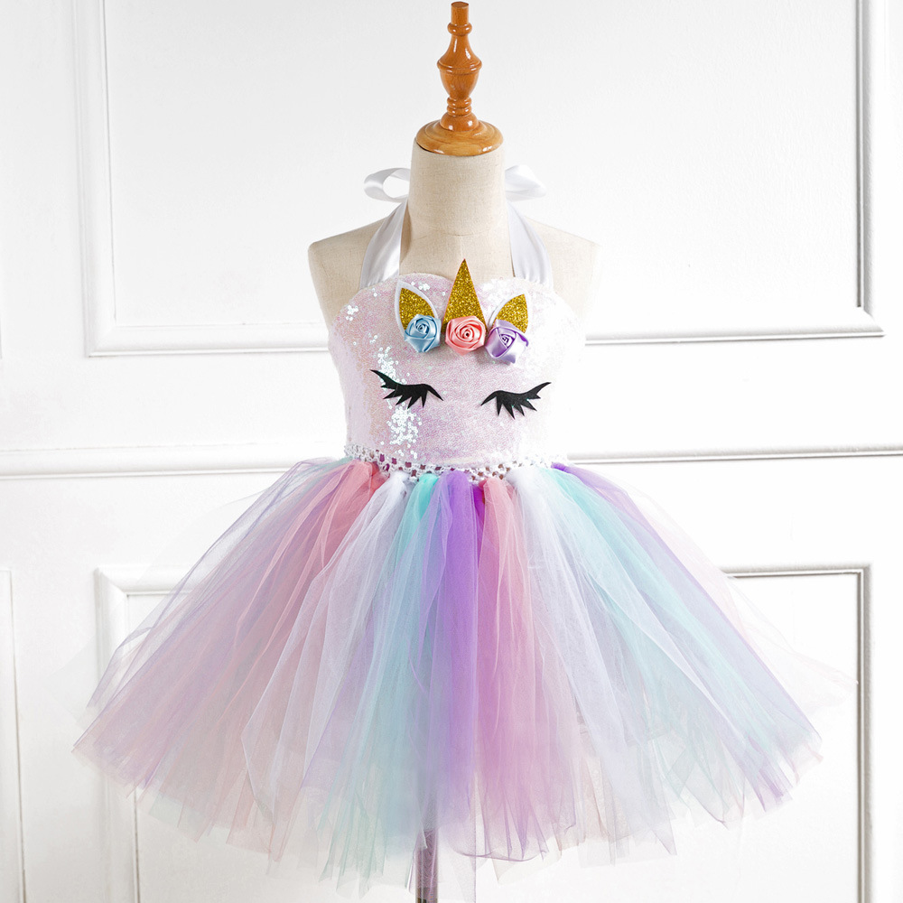 Picture of European and American Children's Clothing Sequin Mesh Handmade Girl's Dress Children's Performance Dress Princess Dress One-Corner Headwear
