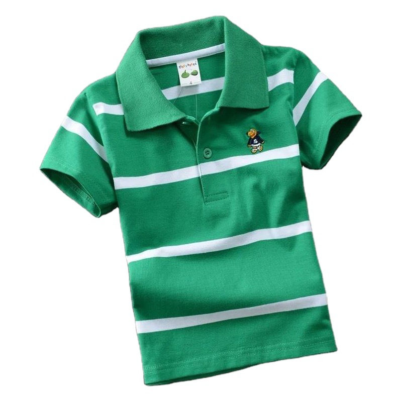 kids Children's T-Shirt Summer New Children's Cotton Striped Short-sleeved Polo Shirt Lapel Small and Medium-sized Children's Factory Outlet