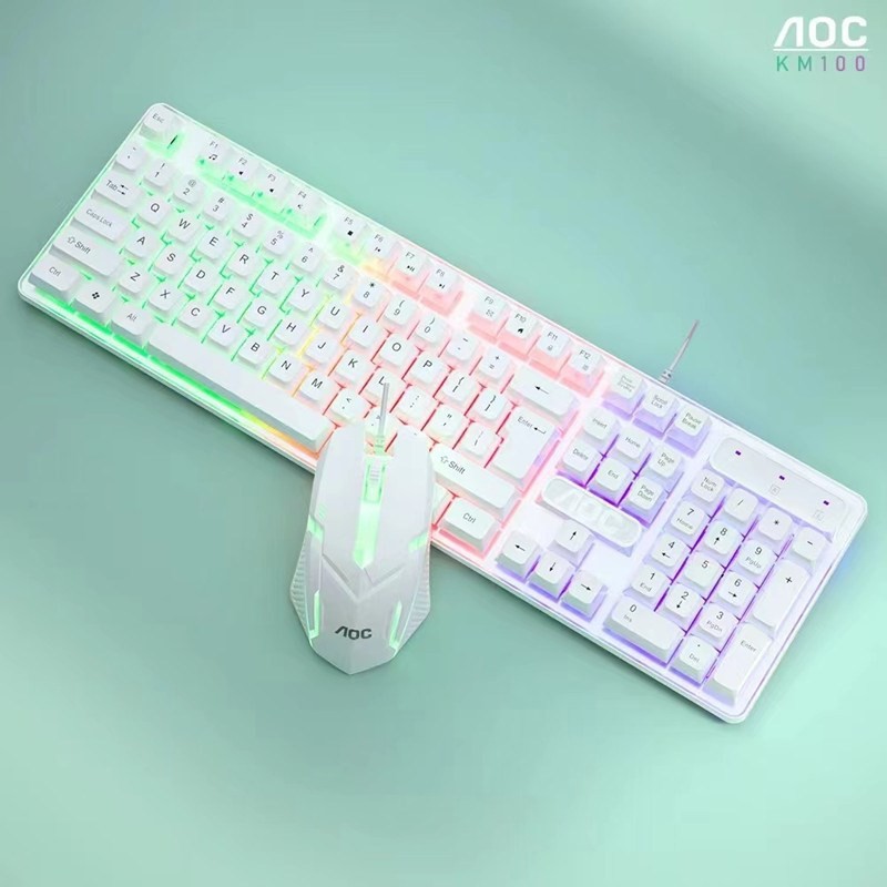 Picture of TPV AOC KM100 Wired USB Colorful Luminous Keyboard Mouse suit Mechanical Feel Suspension Key Cap suit