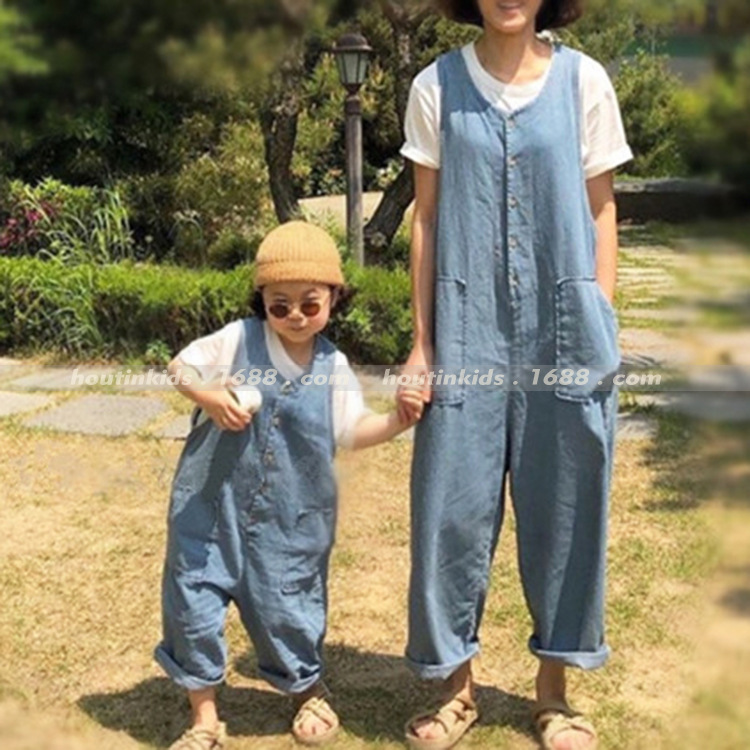 2024 Children's Wear Spring and Summer Wear Korean Explosions Family Kid Wear Korean Fan Style Loose Style Thin Denim Jumpsuit