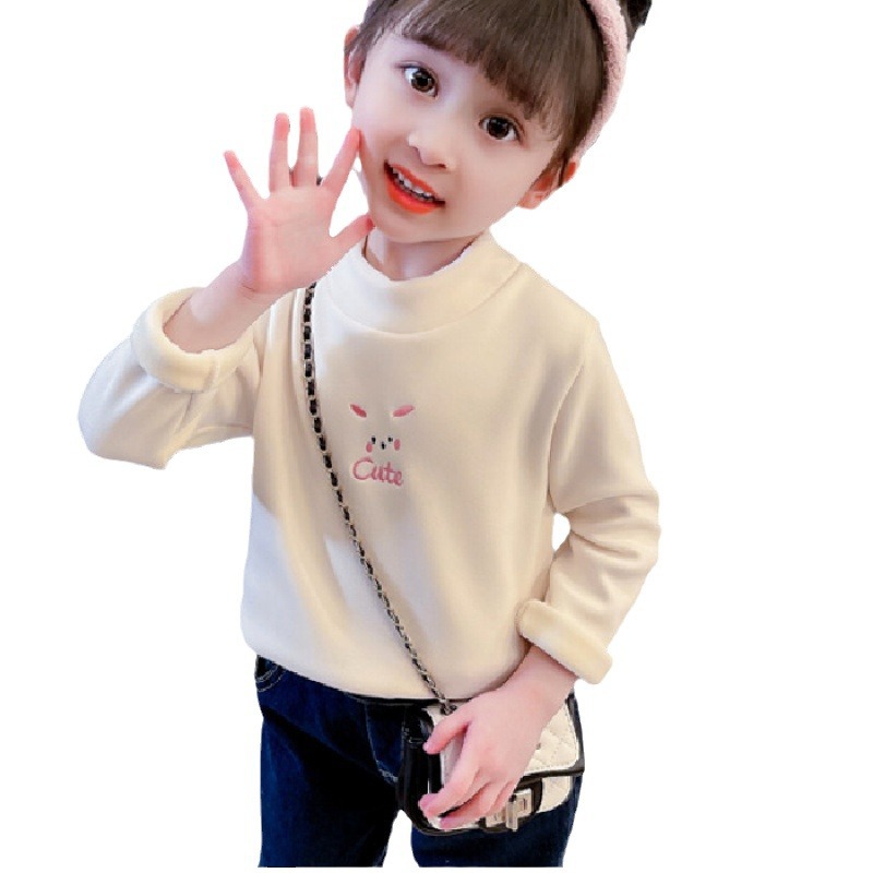 Picture of Children's Wear Winter Girls' Base Shirt fleece-lined Thickened Small and Medium-sized Children's One-piece Velvet Top Children's Half-high Collar Warm Shirt for Women
