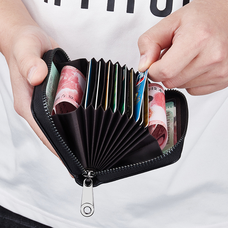 Picture of Genuine Leather Card Holder Men's Anti-degaussing Anti-theft Card Holder Women's Multi-card Holder Zipper Credit Card Holder
