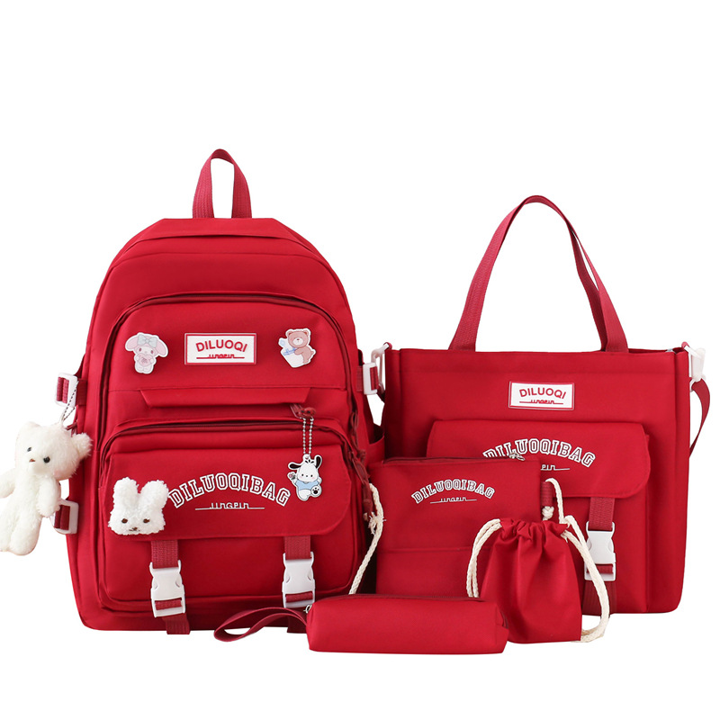 Picture of Cross-Border Hot-Selling Schoolbag Five-Piece Set Korean Version Junior High School Large-Capacity Student Backpack Small Fresh and Simple Backpack