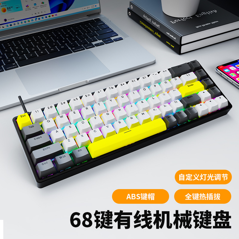 SorexAK68 Mechanical Keyboard Green Axis Red Axis Wired Keyboard Mini RGB Luminous 68 Key Layout Keypad