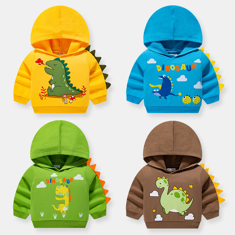 Picture of 2025 Kidsren's Clothing Autum New Kidsren's Hooded Cartoon Dinosaur Sweatshirt Pure Cotton Boy Baby Knitted Pullover Trendy