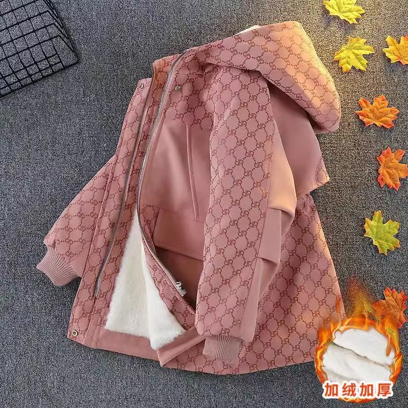 Picture of Women's Fashionable Children's Cotton-padded Coat Autumn and Winter New Children's fleece-lined Thickened Cotton-padded Clothes Mid-length Children's Fashionable Mid-length Pike Clothes