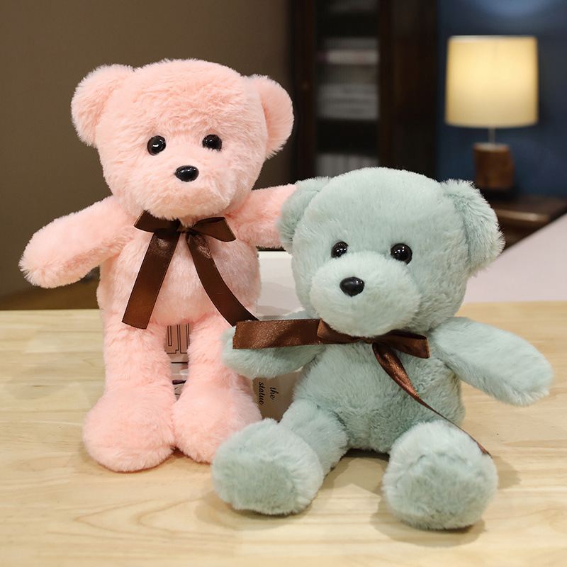 Picture of Factory wholesale rabbit fur ribbon bear wedding gift throw doll plush toy doll machine bow tie bear
