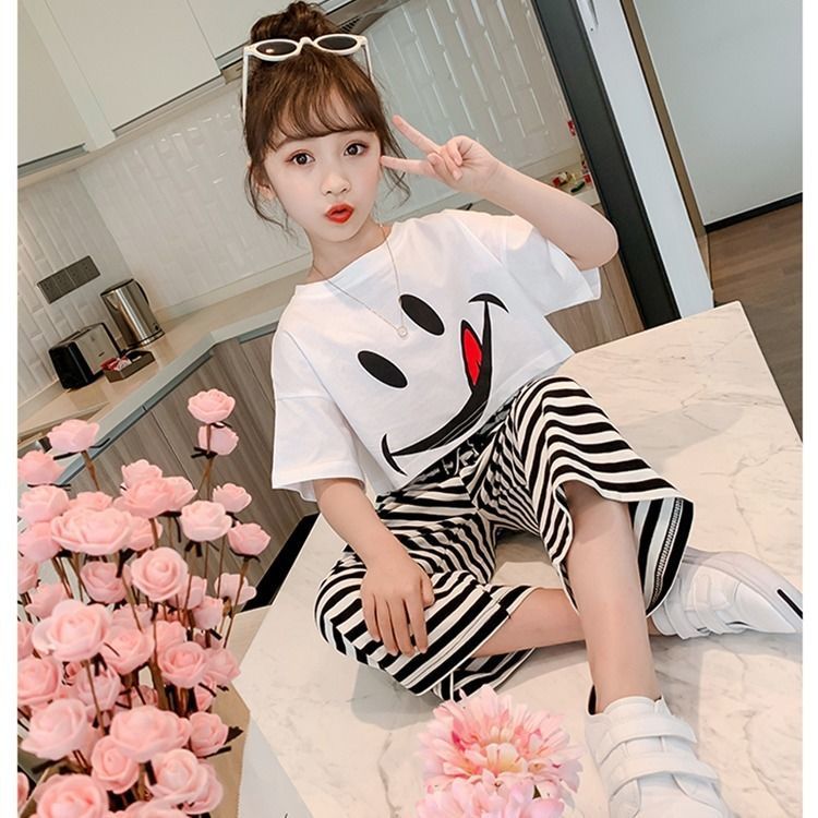 Picture of Summer Children's Wear Korean Style Children's Short-sleeved Suit Western Style Cute Girl Baby's T-shirt Anti-mosquito Pants Two-piece Children's Wear
