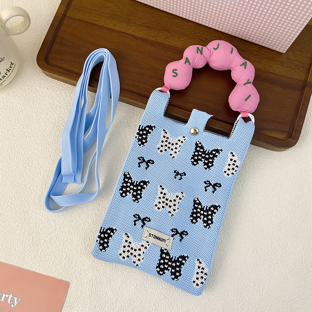 Picture of Cartoon Knitted Mobile Phone Bag Korean Style All-match Crossbody Bag Small Portable Student Coin Purse Single Shoulder Hand Bag
