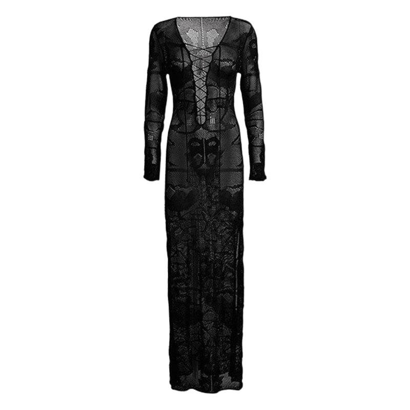 Cross-border New European and American Long Knitted Beach Dress Casual Holiday Beach Blouse Loose Slimming Dress for Women