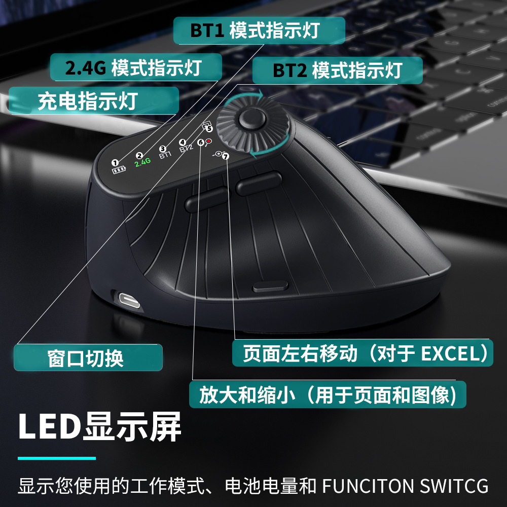 Picture of Cross-border JOMAA 2.4G Bluetooth Wireless Vertical Mouse Ergonomic Rechargeable Multi-device Mouse Office