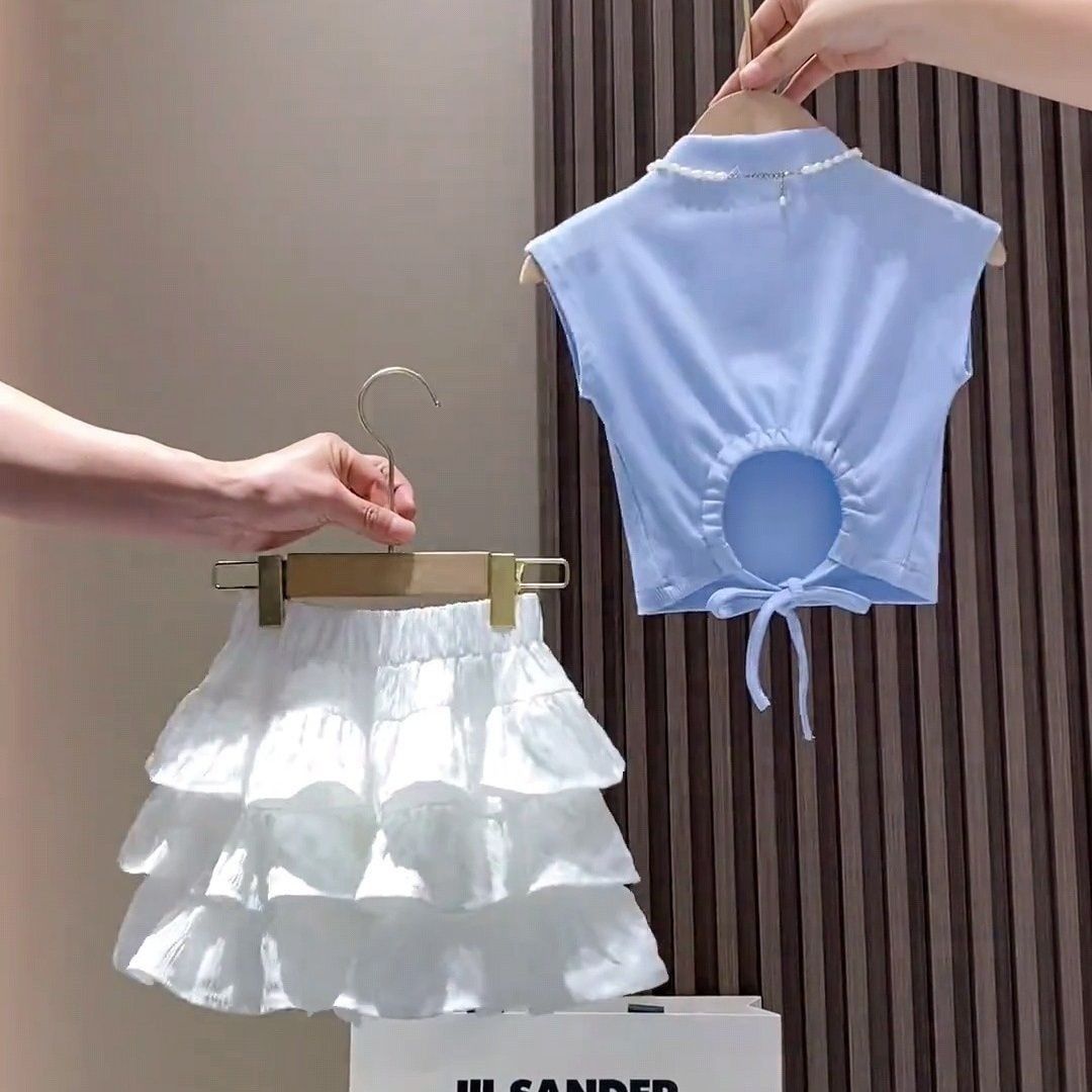 Picture of Girls Summer Suit 2025 New Kidsren's Short-Sleeved T-Shirt Pleated Skirt Two-Piece Set Baby Girl's Culottes Fashionable Summer Dress