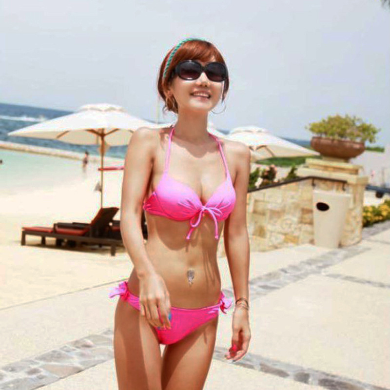 Picture of 2021 New Korean-style Swimwear Sexy Solid Color Bikini Two-piece Beach Swimwear Fluorescent Swimwear for Women