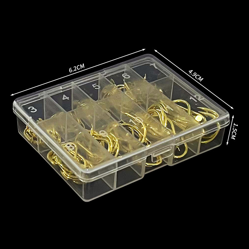 Picture of Iseni Small Ten Gridss 100 Boxed Fish Hooks Tube Iseni 3-12 # Black Gold with Barbs and Holes