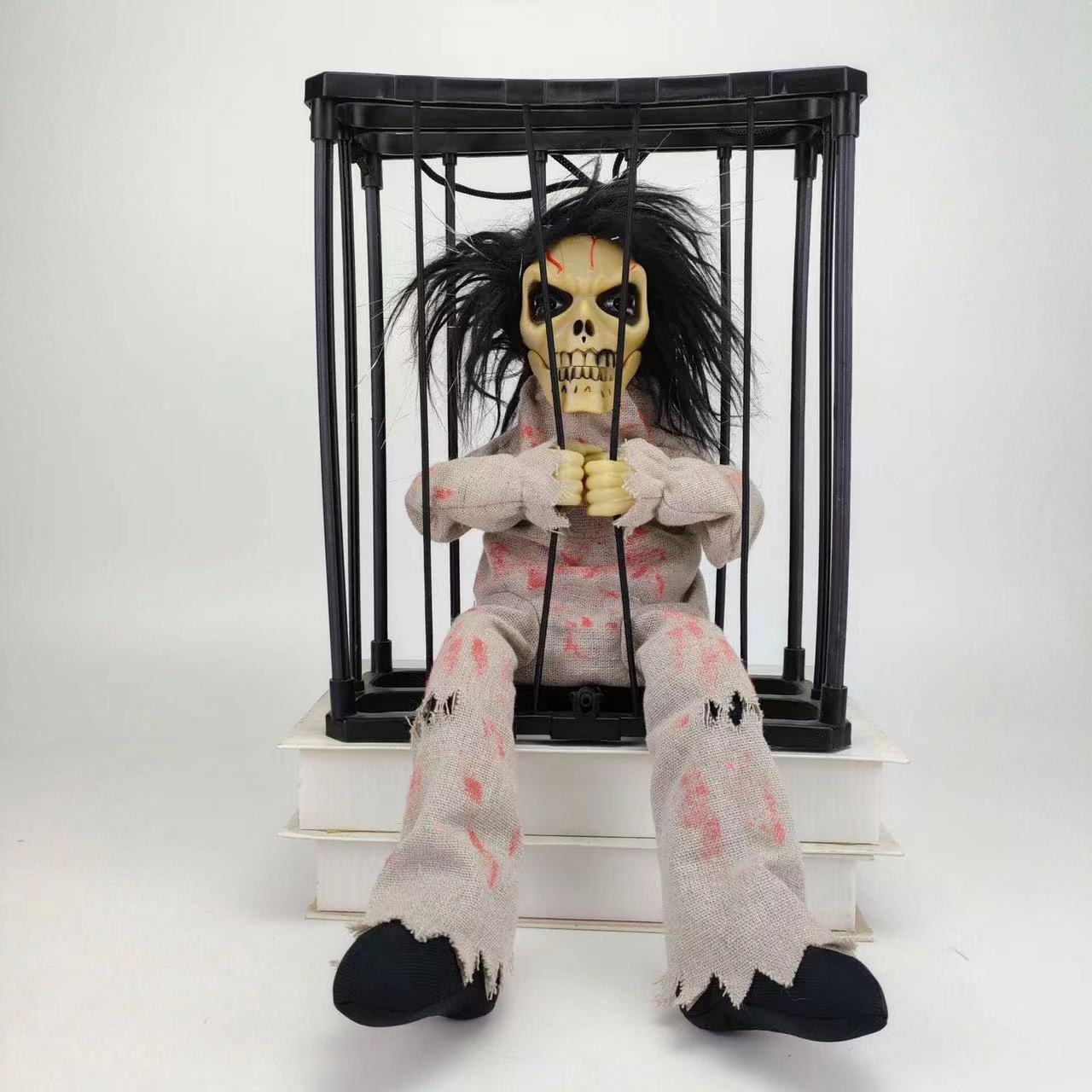Picture of Halloween bewitched the whole person toy Cage Ghost Cage Ghost Luminous Ghost called Voice Control hanging ghost Halloween day decoration Road
